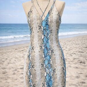 Caren Forbes Snake blue skin bodycon dress!